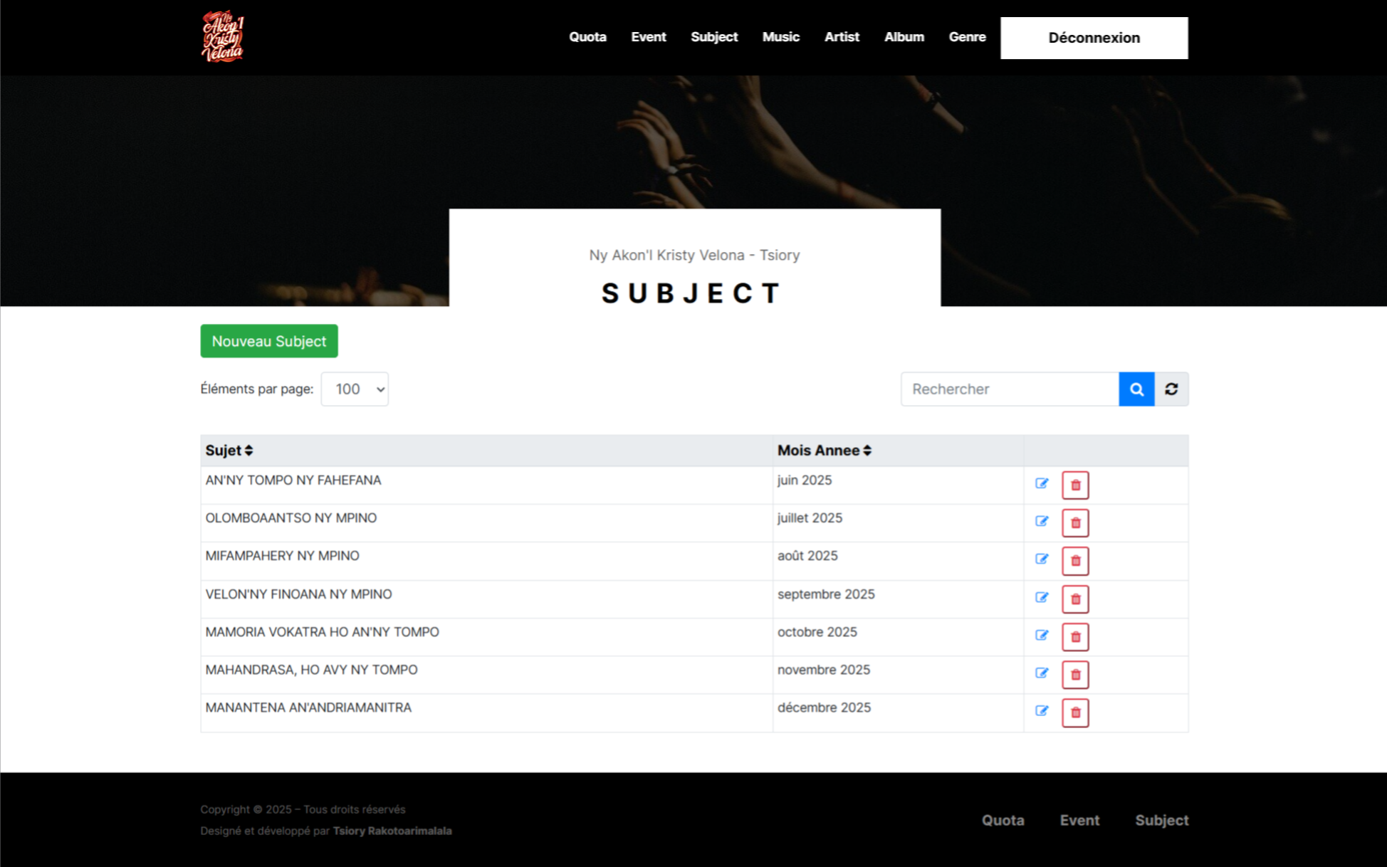 Gestion sujets